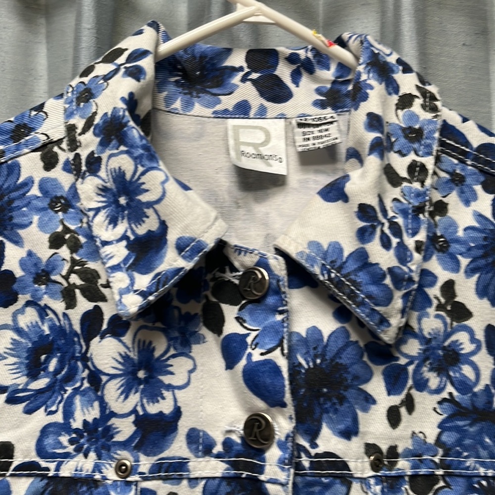 Roaman’s Blue & White Floral Denim Jacket 16W - Picture 4 of 15